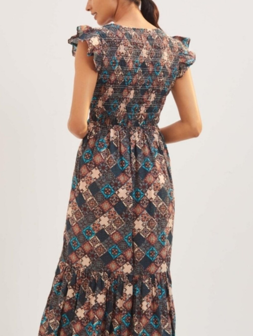 By Anthropologie Peregrine Boho Printed Maxi Dress with Turquoise Accents - Picture 13 of 13